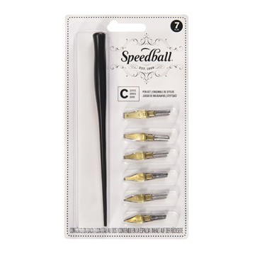 SPEEDBALL C STYLE PEN SET OF 6 C STYLE NIBS & NIB HOLDER FOR CALLIGRAPHY