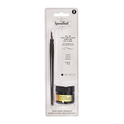 SPEEDBALL PEN & BLACK INK - JUEGO DE PLUMILLA Nº 102 CON MANGO Y FRASCO DE TINTA NEGRA