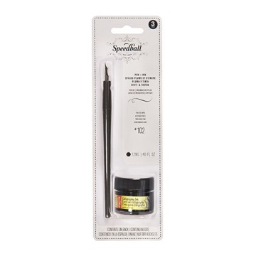 SPEEDBALL PEN & BLACK INK - SET PENNINO N. 102 CON PORTAPENNINO E BOTTIGLIA DI INCHIOSTRO NERO