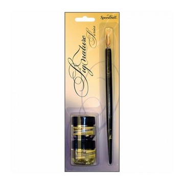 SPEEDBALL SIGNATURE SERIES PEN - SET PENNINO N. 513 CON PORTAPENNINO E BOTTIGLIE DI INCHIOSTRO NERO E ARGENTO