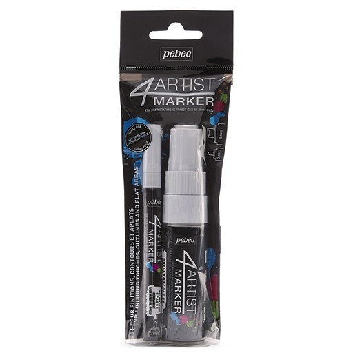 PÉBÉO 4ARTIST MARKER 2ER-PACK 2 MM UND 8 MM SPITZE TINTE AUF ÖLBASIS WEIẞ