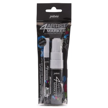 PÉBÉO 4ARTIST MARKER SET 2 PENNARELLI AD OLIO BIANCHI CON PUNTA DA 2 MM E 8 MM