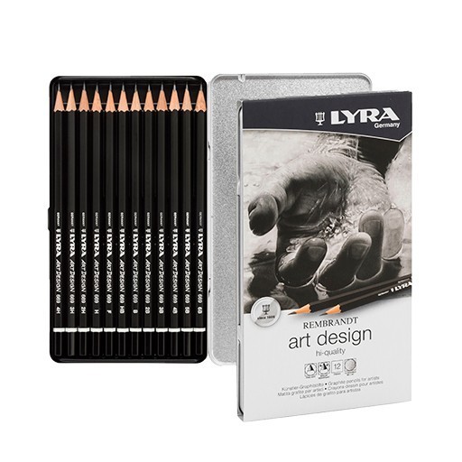 LYRA REMBRANDT ART DESIGN BOÎTE EN MÉTAL AVEC 12 CRAYONS GRAPHITE