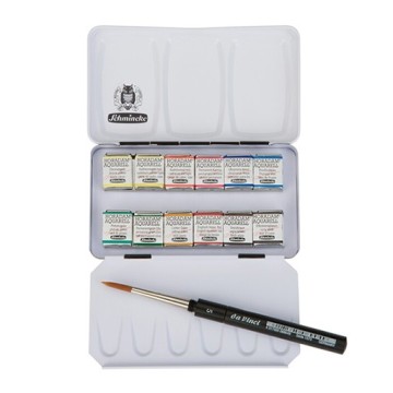 SCHMINCKE HORADAM AQUARELL SCATOLA METALLO ACQUERELLI 12 MEZZI GODET + 1 PENNELLO
