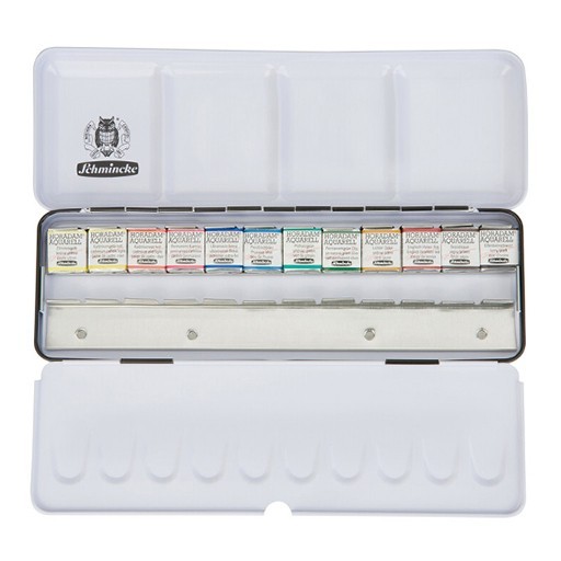 SCHMINCKE HORADAM AQUARELL CAJA DE ACUARELA METÁLICA CON 12 MEDIOS GODETS Y ESPACIOS VACIOS PARA OTROS 12