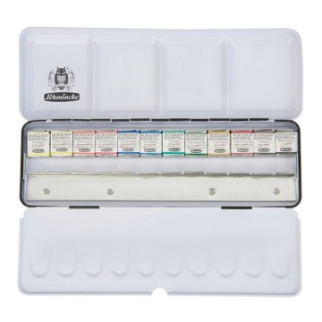 SCHMINCKE HORADAM AQUARELL SCATOLA METALLO ACQUERELLI 12 MEZZI GODET E SPAZI VUOTI PER ALTRI 12