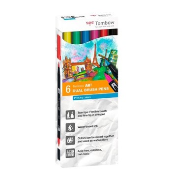 TOMBOW DUAL BRUSH SET 6 PENNARELLI A DOPPIA PUNTA - COLORI PRIMARI