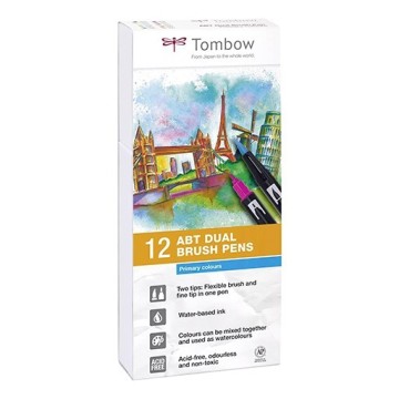 TOMBOW DUAL BRUSH SET 12 PENNARELLI A DOPPIA PUNTA - COLORI PRIMARI