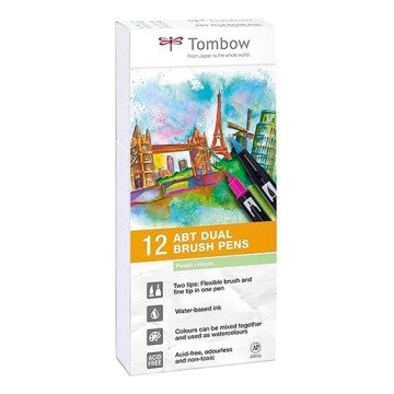 TOMBOW DUAL BRUSH SET 12 PENNARELLI A DOPPIA PUNTA - COLORI PASTELLO