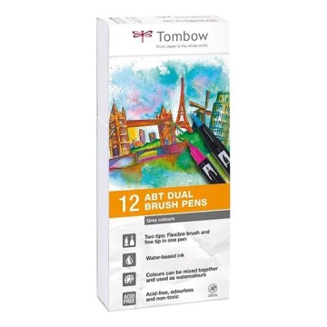 TOMBOW DUAL BRUSH SET 12 PENNARELLI A DOPPIA PUNTA - COLORI GRIGI