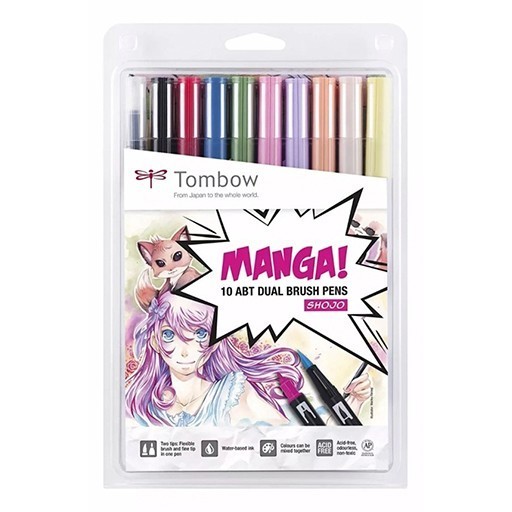 TOMBOW DUAL BRUSH PEN SET 10 FEUTRES À DEUX POINTES MANGA SHOJO