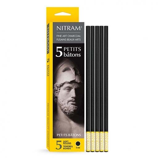 NITRAM PACK OF 5 ROUND FINE CHARCOAL STICKS (6 MM)