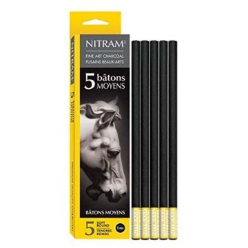 NITRAM PACK OF 5 ROUND MEDIUM CHARCOAL STICKS (8 MM)