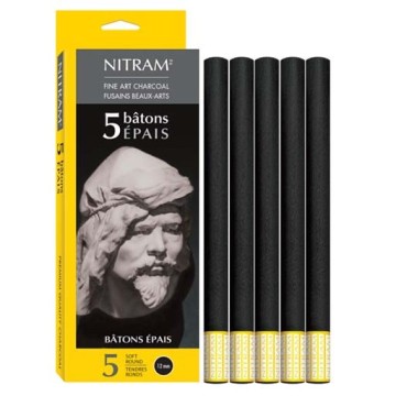 NITRAM PACK OF 5 ROUND WIDE CHARCOAL STICKS (12 MM)