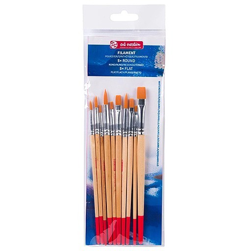 ART CREATION SET 10 PINSEL GOLDFARBENE TORAY SYNTHETIKFASERN KURZER STIEL