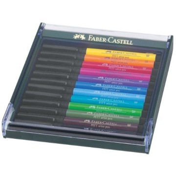 FABER-CASTELL PITT PEN ASTUCCIO 12 PENNARELLI PUNTA PENNELLO - COLORI LUMINOSI