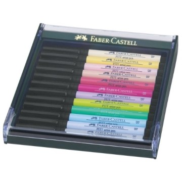 FABER-CASTELL PITT PEN ASTUCCIO 12 PENNARELLI PUNTA PENNELLO - COLORI PASTELLO