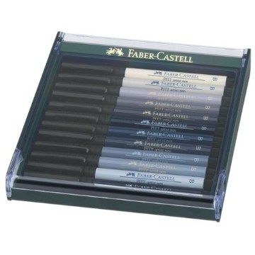 FABER-CASTELL PITT PEN ASTUCCIO 12 PENNARELLI PUNTA PENNELLO - TONALITÀ GRIGIE
