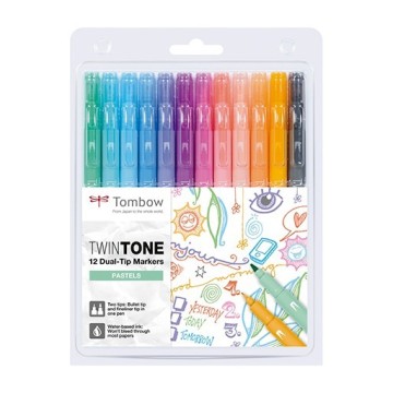 TOMBOW SET OF 12 TWINTONE DUAL TIP PENS PASTEL COLOURS