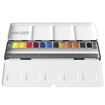 WINSOR & NEWTON SCATOLA DA VIAGGIO METALLICA PERSONALIZZABILE 12 MEZZI GODET (CAPACITÀ PER 24) ACQUERELLO PROFESSIONAL