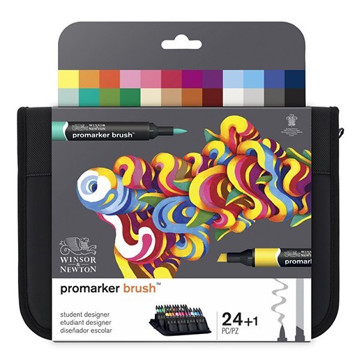 WINSOR & NEWTON BRUSHMARKER STUDENT DESIGNER - SET 24 PENNARELLI A DOPPIA PUNTA E INCHIOSTRO A BASE D'ALCOL