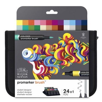 WINSOR & NEWTON BRUSHMARKER STUDENT DESIGNER - SET 24 PENNARELLI A DOPPIA PUNTA E INCHIOSTRO A BASE D'ALCOL