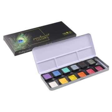 FINETEC SCATOLA ACQUERELLI 12 PASTIGLIE DI COLORI PERLATI RAINBOW - SERIE ESSENTIAL F1200S