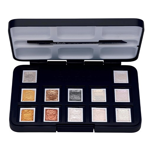 VAN GOGH CAJA ACUARELA POCKET BOX 12  MEDIOS GODETS SELECCIÓN COLORES METÁLICOS