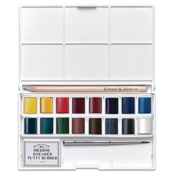 WINSOR & NEWTON SET TASCABILE COMPLETO ACQUERELLI COTMAN 16 MEZZI GODET