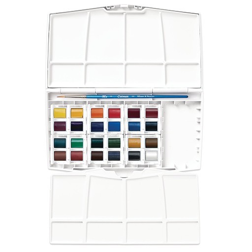 WINSOR & NEWTON COTMAN PAINTING PLUS BOX AQUARELLKASTEN 24 HALBE NÄPFCHEN