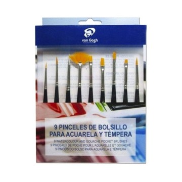 VAN GOGH SET 9 PENNELLI TASCABILI FIBRA TORAY ORO MANICO CORTO