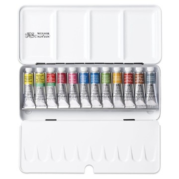 WINSOR & NEWTON ACQUERELLO PROFESSIONAL SCATOLA DA VIAGGIO IN METALLO 12 TUBETTI 5 ML