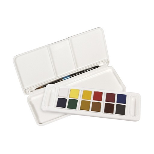 DALER ROWNEY AQUAFINE TRAVEL SET CAJA DE ACUARELA 12 MEDIOS GODETS + PINCEL