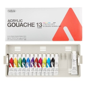 HOLBEIN ACRYLA GOUACHE COLORS SCHOOL PRIMARY SET D985 - SCATOLA 13 TUBETTI