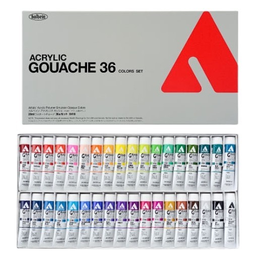 HOLBEIN ACRYLA GOUACHE COLOURS SET D418 - 36 X 20 ML TUBES