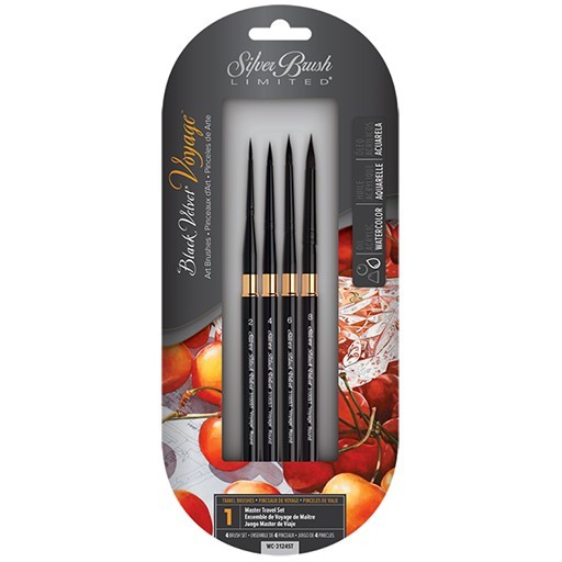 SILVER BRUSH BLACK VELVET SET OF 4 TRAVEL BRUSHES SERIES WC3124ST