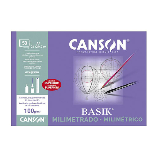 CANSON BASIK BLOC ENCOLADO PAPEL MILIMETRADO 100 G