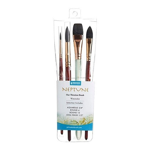 PRINCETON NEPTUNE SET OF 4 SYNTHETIC WATERCOLOUR BRUSHES SHORT HANDLE