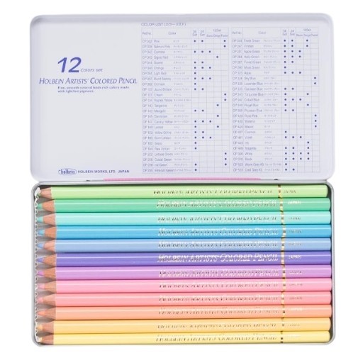 HOLBEIN ARTISTS' COLOURED PENCILS PASTEL TONE SET OP903 - METAL TIN WITH 12 PENCILS
