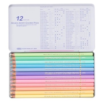 HOLBEIN ARTISTS' COLORED PENCIL PASTEL SET OP903 - 12 MATITE COLORATE PER ARTISTI IN SCATOLA DI METALLO COLORI PASTELLO