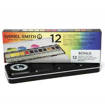 DANIEL SMITH SCATOLA METALLO ACQUERELLI 12 MEZZI GODET RIEMPITI A MANO - STANDARD METAL BOX
