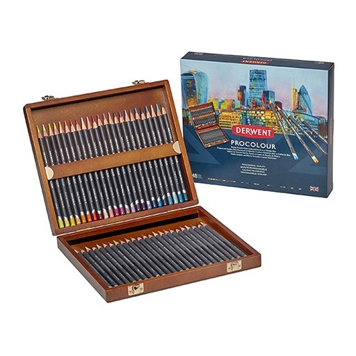 DERWENT PROCOLOUR CAJAS DE MADERA 48 LÁPICES TEXTURA DE CERA