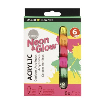 DALER ROWNEY SIMPLY ACRYLIC NEON & GLOW SET 6 X 12 ML TUBEN