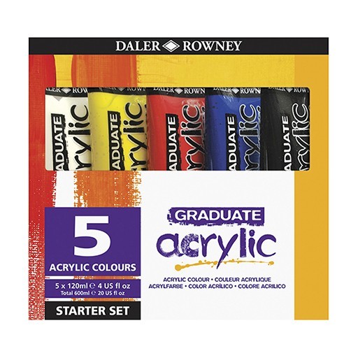 DALER ROWNEY GRADUATE ACRYLIC EINFÜHRUNGSSET 5 X 120 ML TUBEN