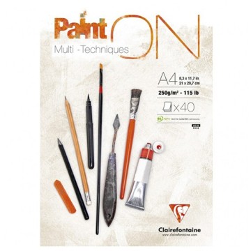 CLAIREFONTAINE PAINT ON BLOCCO MIXED MEDIA CARTA BIANCA 250 G