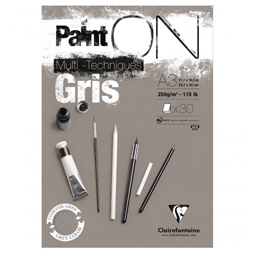 CLAIREFONTAINE BLOC MIX MEDIA PAINT ON GRIS 250 G