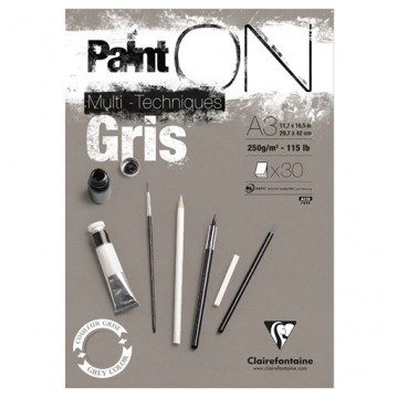 CLAIREFONTAINE PAINT ON GRIS BLOCCO MIXED MEDIA 250 G - GRIGIO