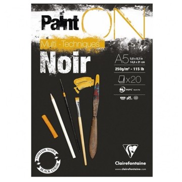 CLAIREFONTAINE PAINT ON NOIR BLOCCO MIXED MEDIA 250 G - NERO