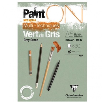 CLAIREFONTAINE PAINT ON VERT DE GRIS BLOCCO MIXED MEDIA 250 G - VERDE GRIGIO