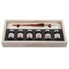 HERBIN CALLIGRAPHY SET IN WOODEN BOX WITH GLASS PEN AND 6 INK TONES